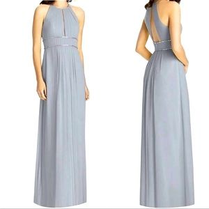 NWT Jenny Packham Platinum Chiffon Beaded Trim Maxi Dress